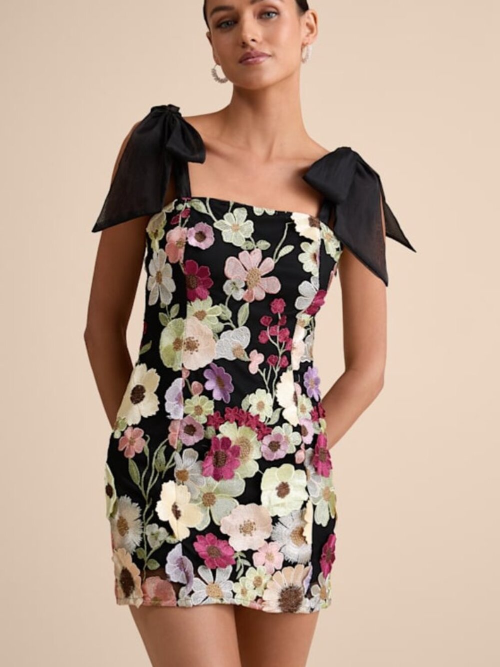 NWT Lulus Emphatically Adorable Black Floral Tie-strap Mini Dress - Size S